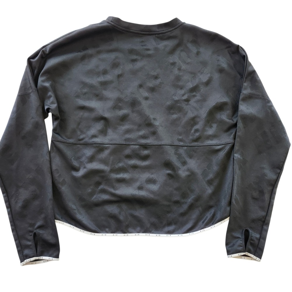 Nike Air Dri-FIT Women Black Jacquard Logo Long Sleeve Cropped Running Top Med - Picture 3 of 8
